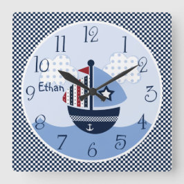 Sail Away/Nautical/Boats Kid's Baby Nursery Clock Quadratische Wanduhr