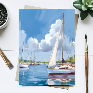 Sail Boat Bay | Coastal Watercolor Painting Postkarte