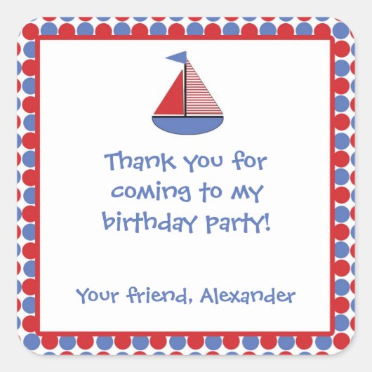 Sail Boat Geburtstagspartei Gefallen Sticker Red B (Vorderseite)