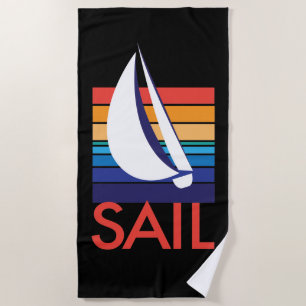 SAIL Boat_rainbow sunset_Blacklight style Strandtuch