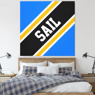 SAIL Bright Blue Gelb Black Slant Racing Streifen Leinwanddruck