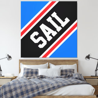 SAIL Bright Blue Red Black White Racing Stripes Leinwanddruck