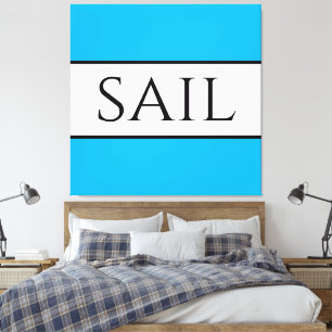 SAIL Sporty Wide Azure White Nautical Stripes Leinwanddruck