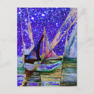 Sailboat Abstrakt Blaues Lila Paradies Postkarte