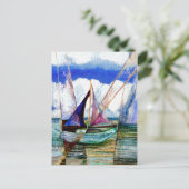 Sailboat Abstrakt Blue Sky Fluffy Wolken Postkarte (Stehend Vorderseite)
