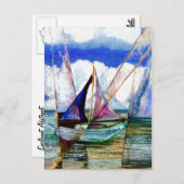 Sailboat Abstrakt Blue Sky Fluffy Wolken Postkarte (Vorne/Hinten)