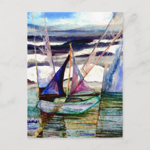 Sailboat Abstrakt High Ocean Waves Blue Sky Postkarte