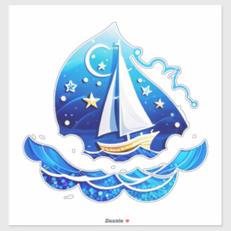 Sailboat Adventure Under Moonlit Sky Aufkleber