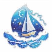 Sailboat Adventure Under Moonlit Sky Aufkleber (Vorderseite)