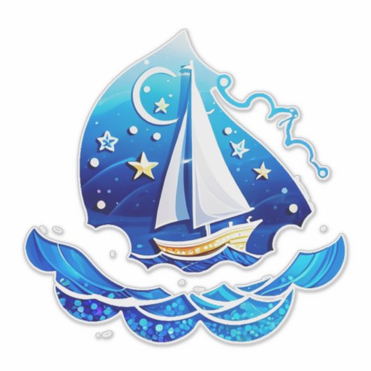 Sailboat Adventure Under Moonlit Sky Aufkleber (Vorderseite)