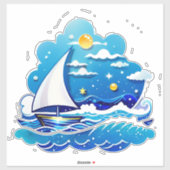 Sailboat Adventure Under Moonlit Sky Aufkleber (Blatt)