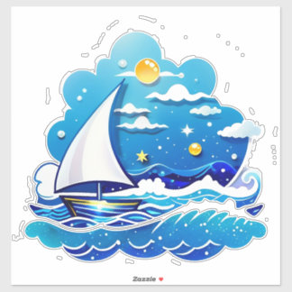 Sailboat Adventure Under Moonlit Sky Aufkleber