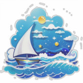 Sailboat Adventure Under Moonlit Sky Aufkleber (Vorderseite)