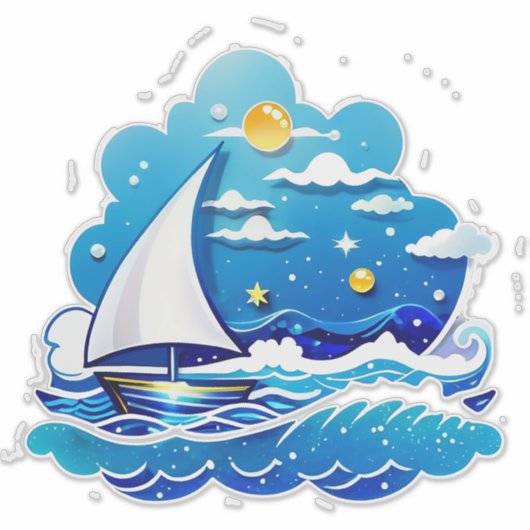 Sailboat Adventure Under Moonlit Sky Aufkleber (Vorderseite)