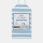Sailboat Ahoy seine a Boy Blue Baby Dusche Gefalle Geschenkanhänger (Rückseite)