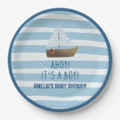 Sailboat Ahoy seine junge blaue Babydusche Pappteller (Vorderseite)
