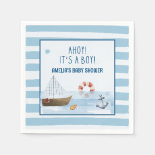 Sailboat Ahoy seine junge blaue Babydusche Serviette