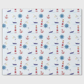 Sailboat Anchor Lighthouse Nautical Wrapping Paper Geschenkpapier (Flach)