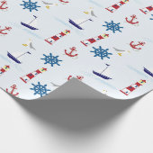 Sailboat Anchor Lighthouse Nautical Wrapping Paper Geschenkpapier (Ecke)