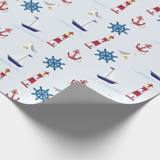 Sailboat Anchor Lighthouse Nautical Wrapping Paper Geschenkpapier (Ecke)
