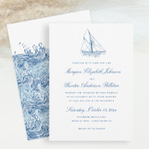 Sailboat and Waves Elegant Navy Blue Wedding