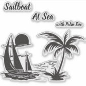 Sailboat at Sea with Palm Tree – Tropical Beach Aufkleber (Vorderseite)