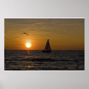 Sailboat at sunset poster