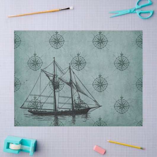Sailboat auf Green Decoupage Seidenpapier (Basteln)