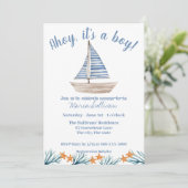 SAILBOAT Baby BOY Dusche Einladung (Stehend Vorderseite)
