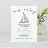 SAILBOAT Baby BOY Dusche Einladung (Stehend Vorderseite)