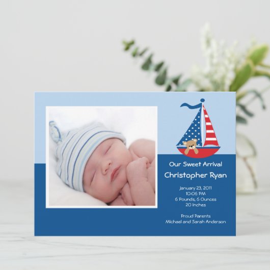 SAILBOAT Baby Boy Foto Ankündigung (Stehend Vorderseite)