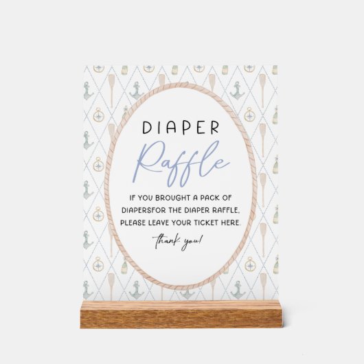 Sailboat Baby Shower Games - Diaper Raffle Sign Acrylschild (Vorderseite)