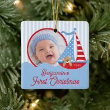 Sailboat Baby's First Christmas Foto Ornament