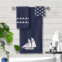 Sailboat Badezimmer Ozean Blau & Weiß Badhandtuch Set