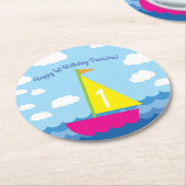 Sailboat Birthday Party Runder Pappuntersetzer (Angewinkelt)
