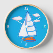 Sailboat Blue and White Nautic Wall Clock Uhr (Vorderseite)