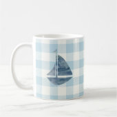 Sailboat Blue Gingham Karo Pattern Kaffeemaschine  Kaffeetasse (Links)