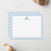 Sailboat Blue Stripes Personalized Stationery Mitteilungskarte (Vorderseite/Rückseite Beispiel)