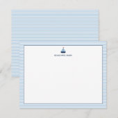 Sailboat Blue Stripes Personalized Stationery Mitteilungskarte (Vorne/Hinten)