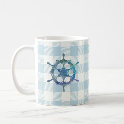Sailboat Blue Tiller Gingham Karo Pattern Kaffeetasse (Links)