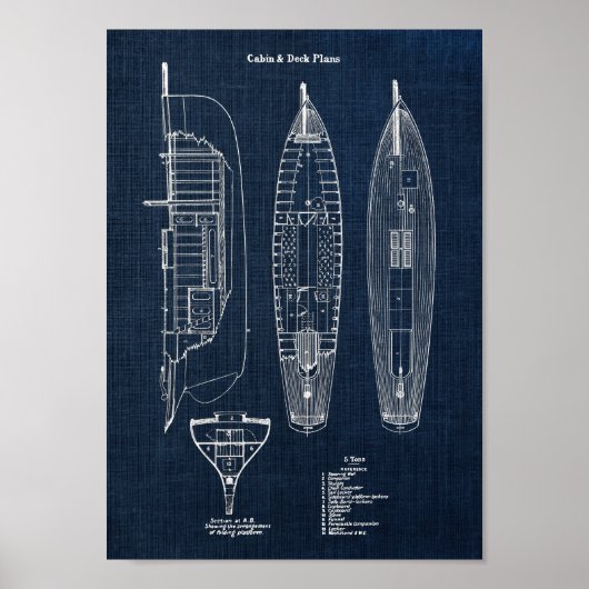 Sailboat Blueprint Nr. 2 Schöne Wanddekoration Poster (Vorne)