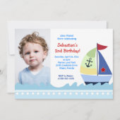 Sailboat Boys Foto Geburtstag Einladung Vorlage (Vorderseite)