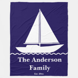 Sailboat Dark Blue and White Family Name Est. Year Fleecedecke
