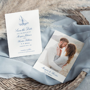 Sailboat Elegant Navy Blue Wedding Foto Save The Date