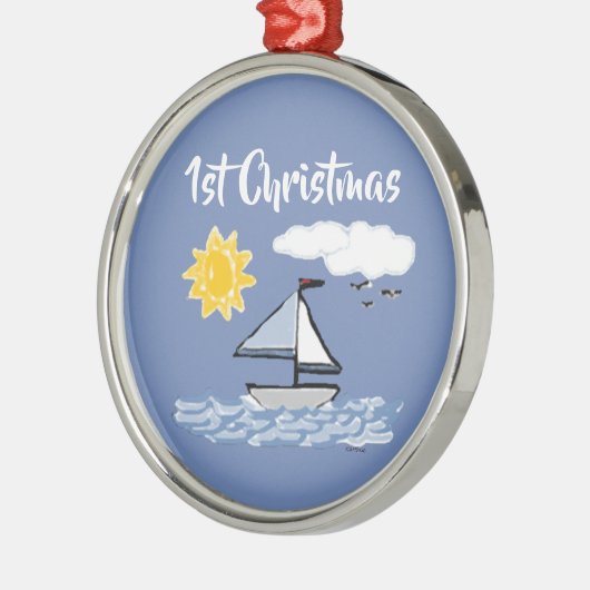 Sailboat Erste Weihnachten animiert Ornament Aus Metall (Links)