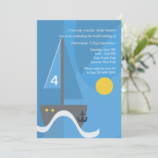 Sailboat Geburtstagsparty Einladung (Stehend Vorderseite)
