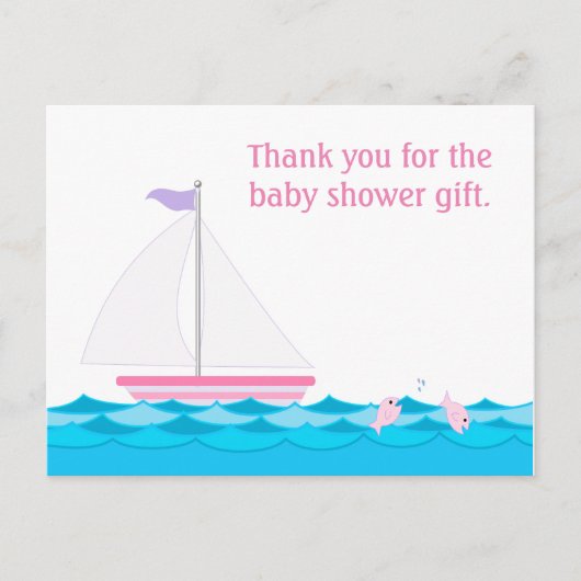 Sailboat Girl Babydusche Danke Postcard Postkarte (Vorderseite)