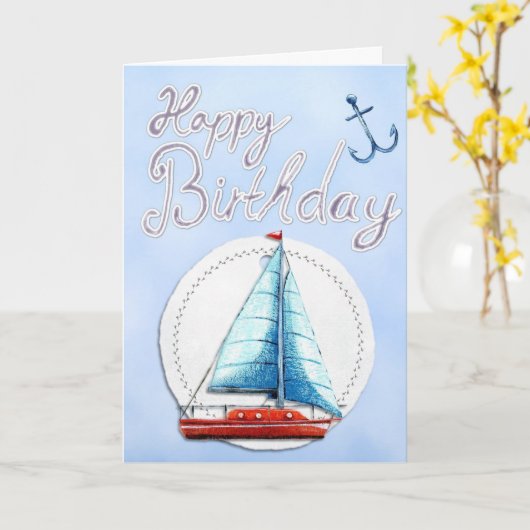 Sailboat Happy Birthday Karte (Gelbe Blume)