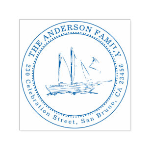 Sailboat Illustration Familienname & Rücksendeadre Permastempel
