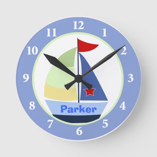 Sailboat Kinderzimmer Room Custom Wall Clock Runde Wanduhr (Vorderseite)